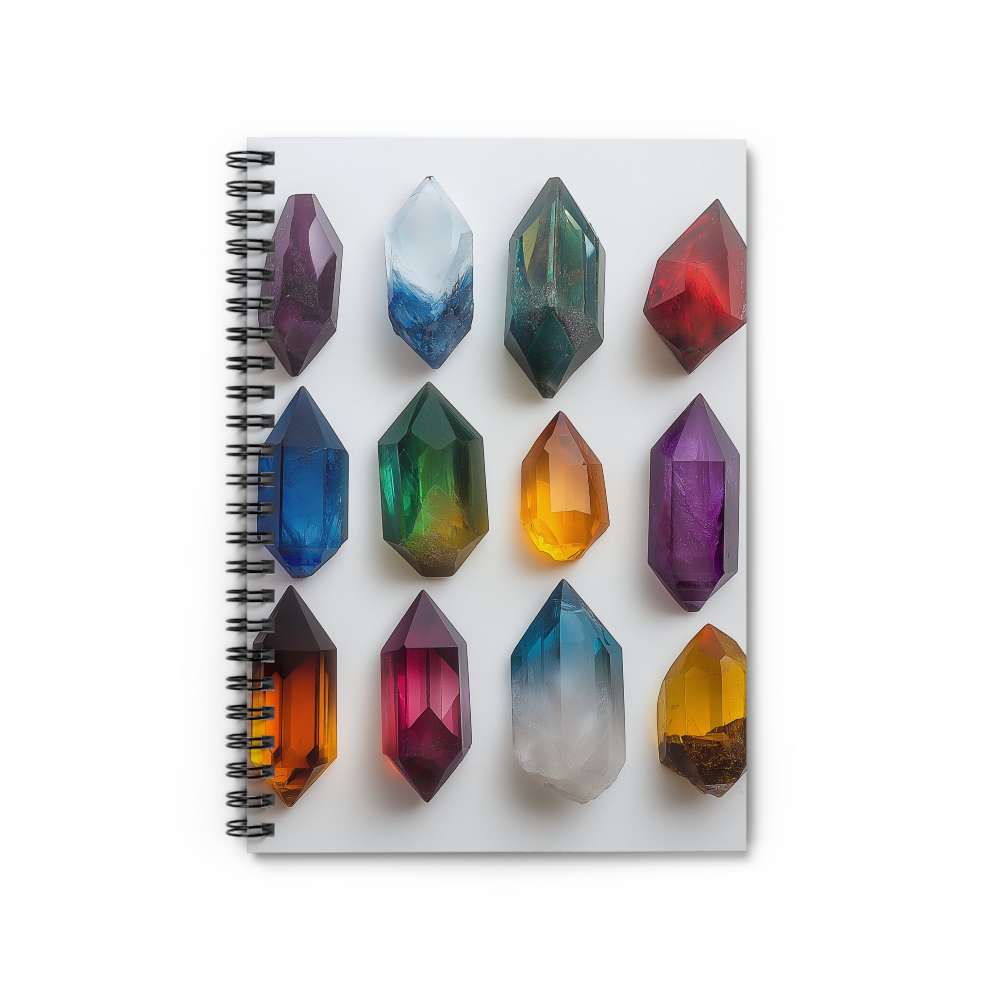 Crystal Vibes Spiral Notebook - White Ruled Lines, Gemstone Journal, Unique Stationery, Gift for Students, Art Lovers, Crystal Decor