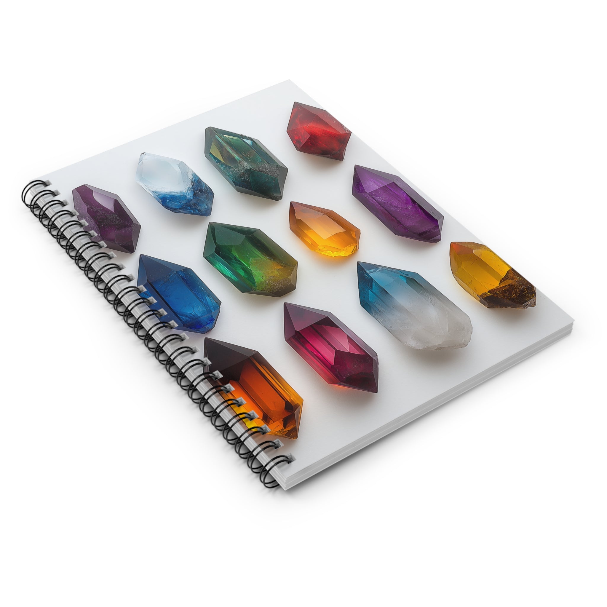Crystal Vibes Spiral Notebook - White Ruled Lines, Gemstone Journal, Unique Stationery, Gift for Students, Art Lovers, Crystal Decor
