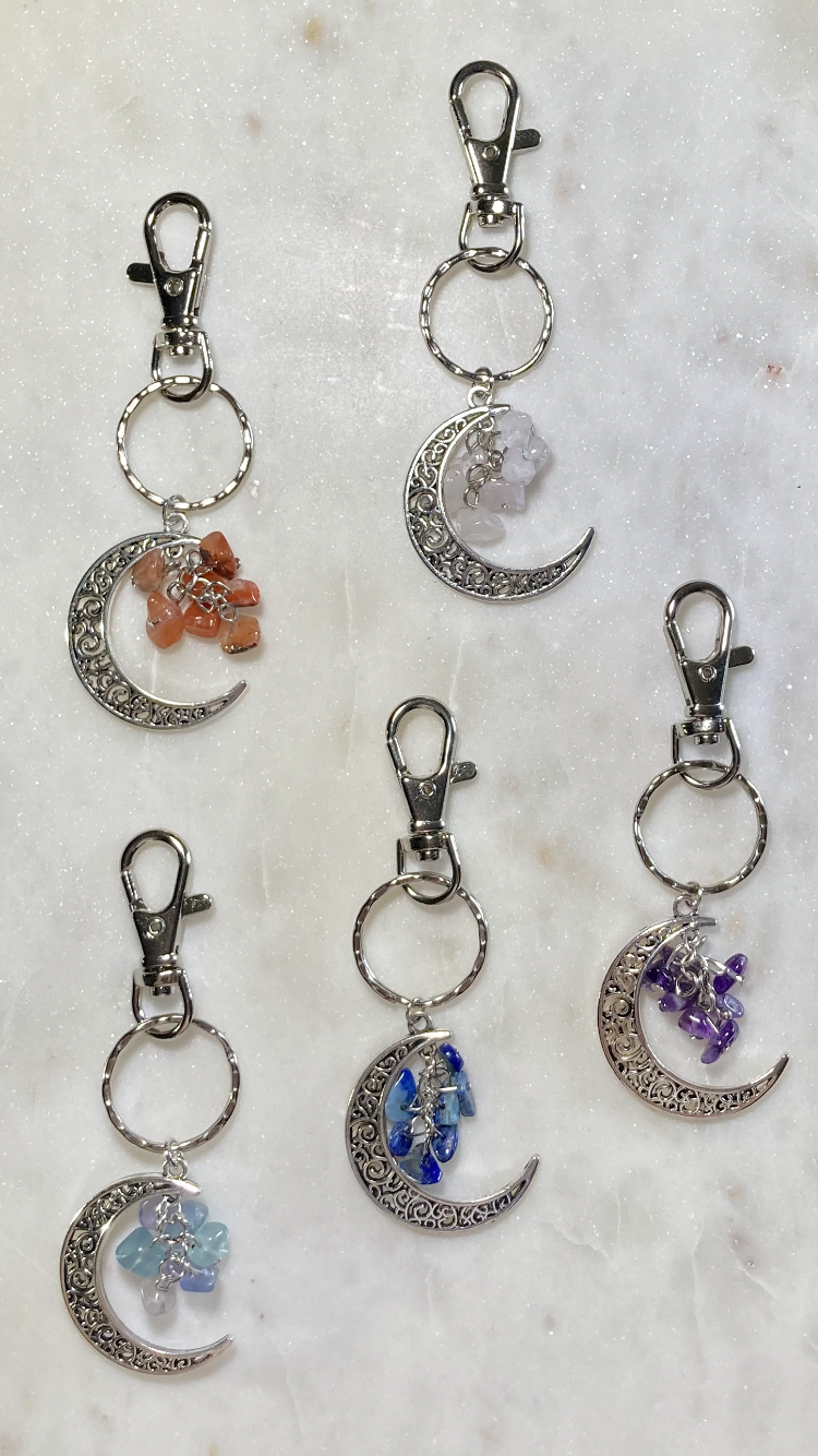 Cresent Moon w/ Crystal Chip Keychain