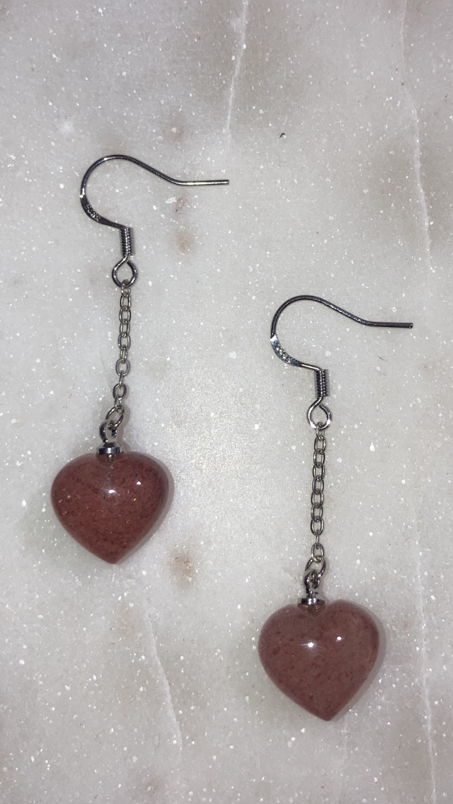 Strawberry Quartz Heart Dangle Earrings