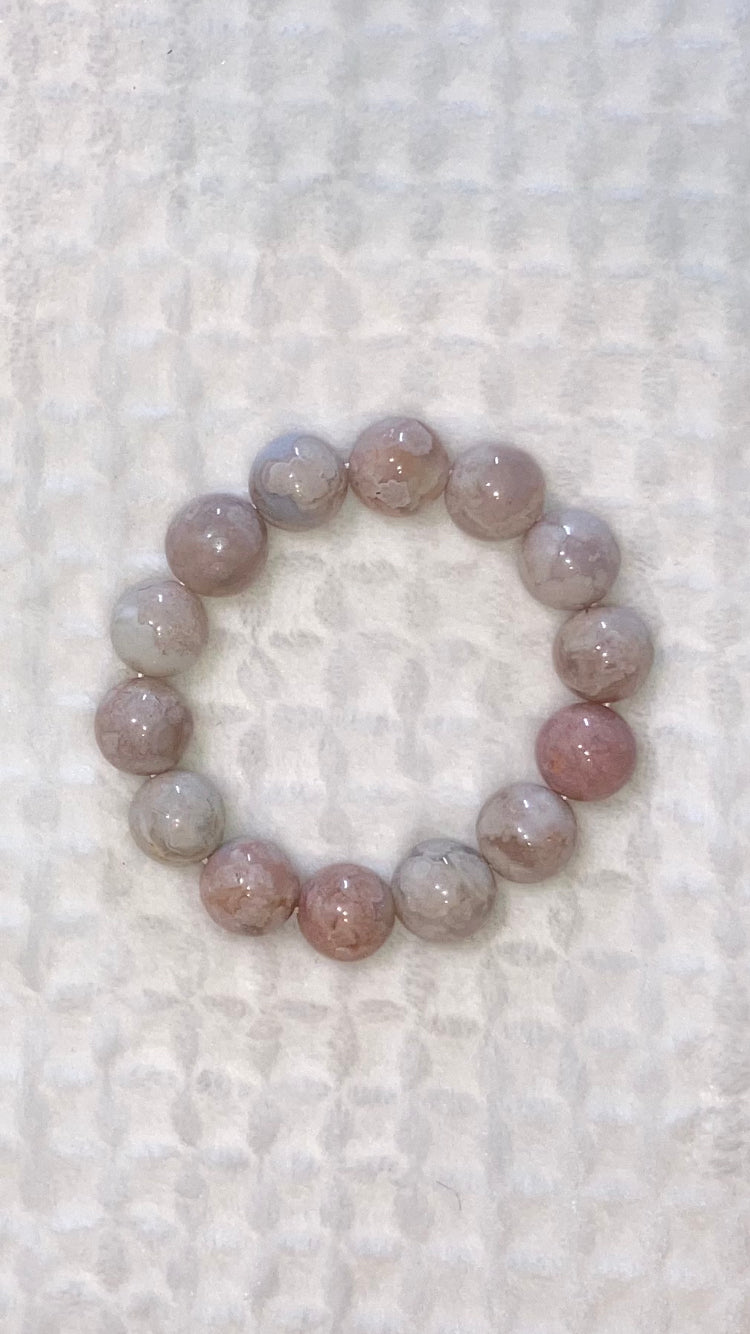 Pink Amethyst in Flower Agate 14mm Bracelet