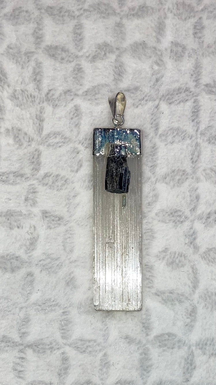 Selenite Bar w/ Black Tourmaline Pendant