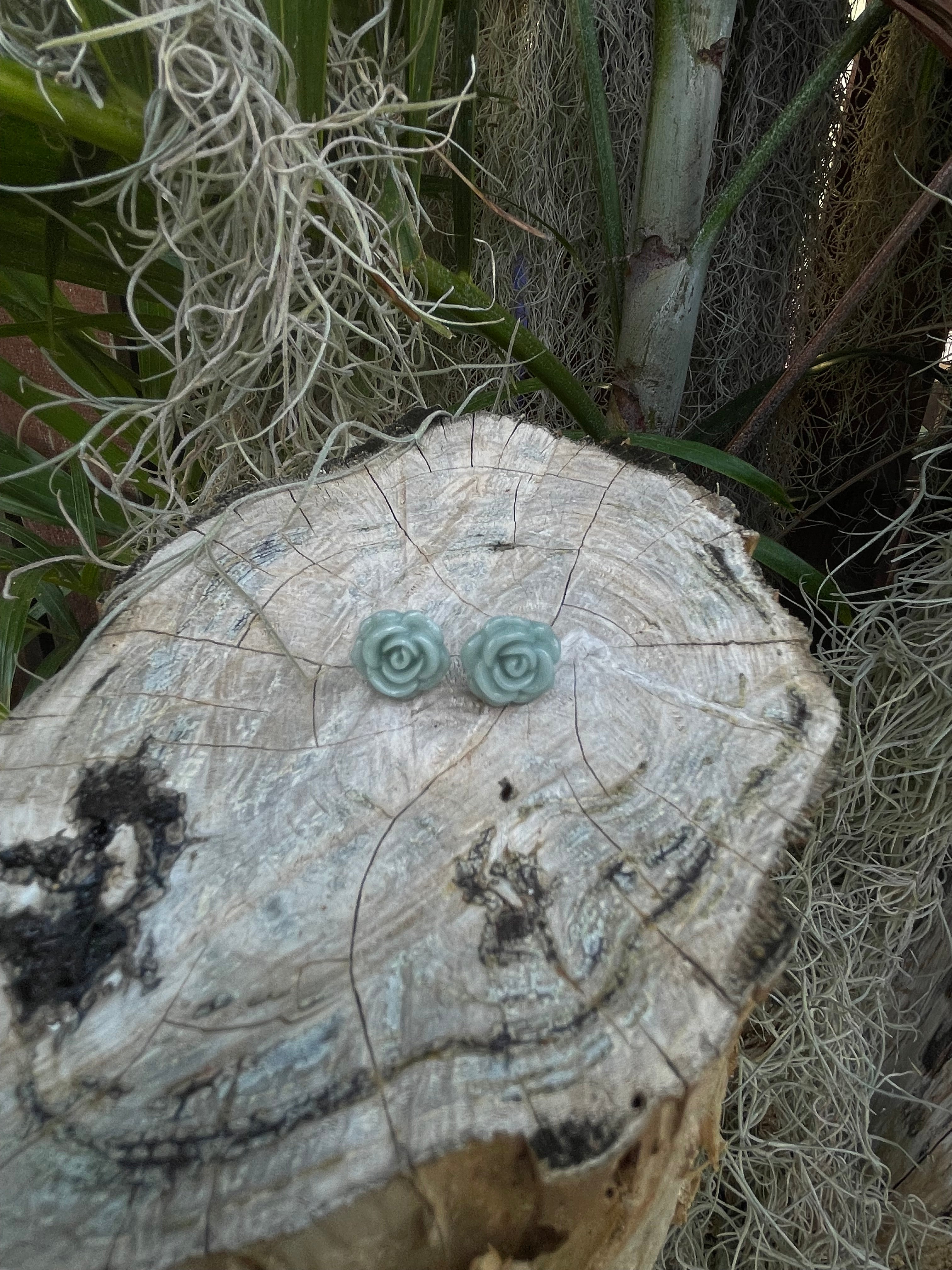 Green Jade Rose Earrings