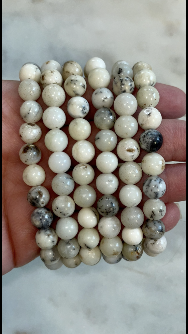 White Dendritic Opal 8mm Bracelets