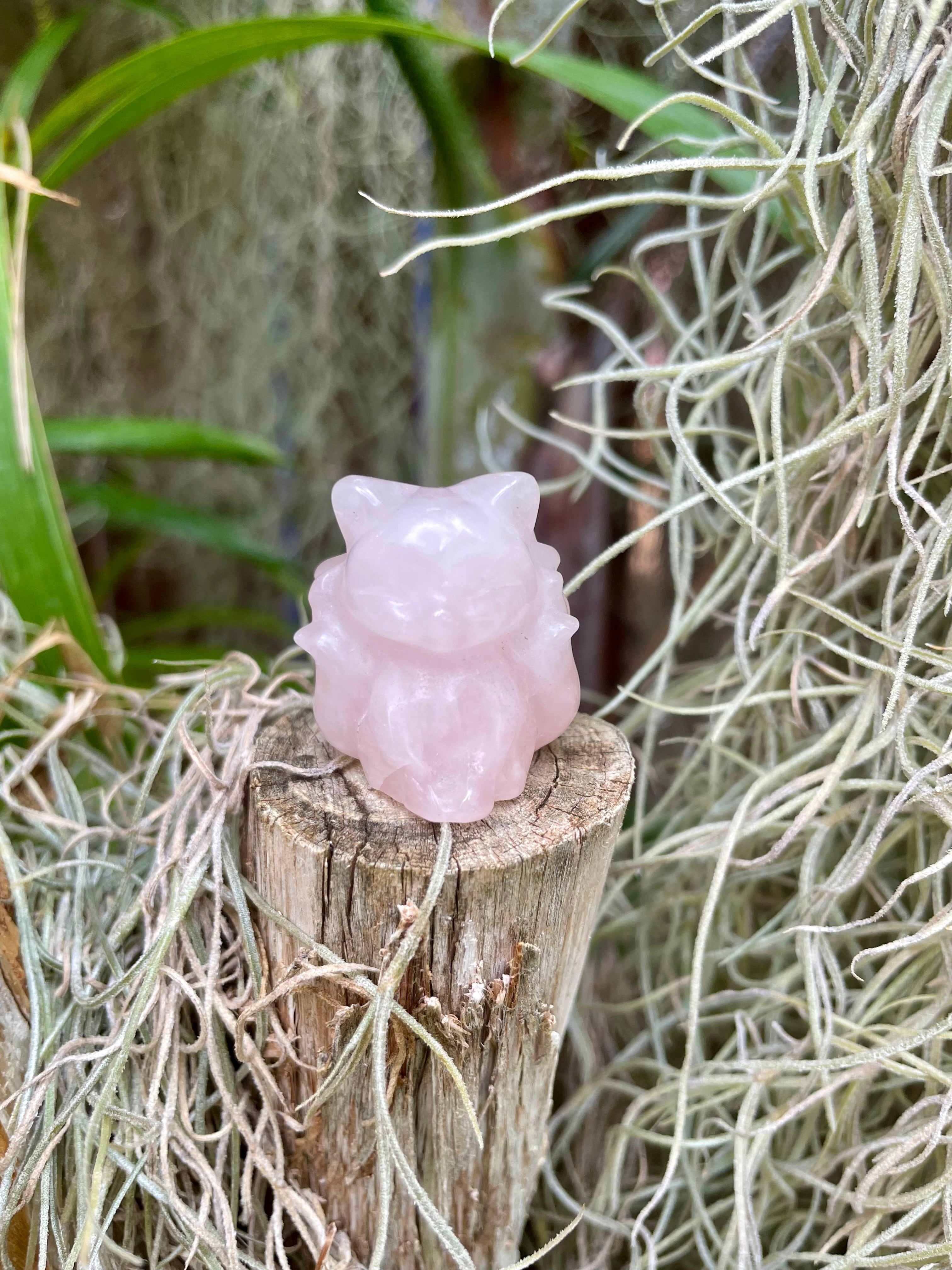 Rose Quartz 7 Tail Fox Carving