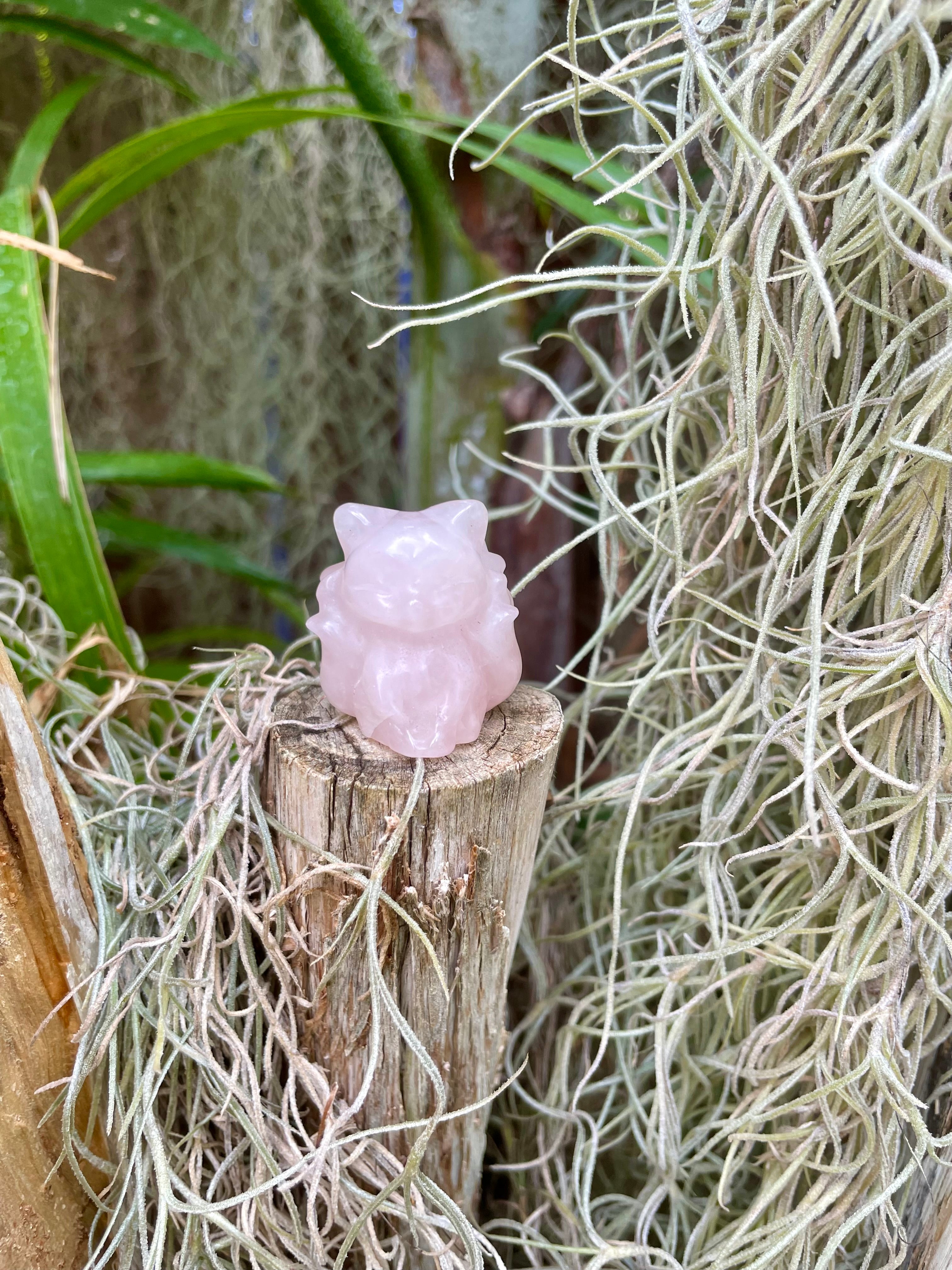 Rose Quartz 7 Tail Fox Carving