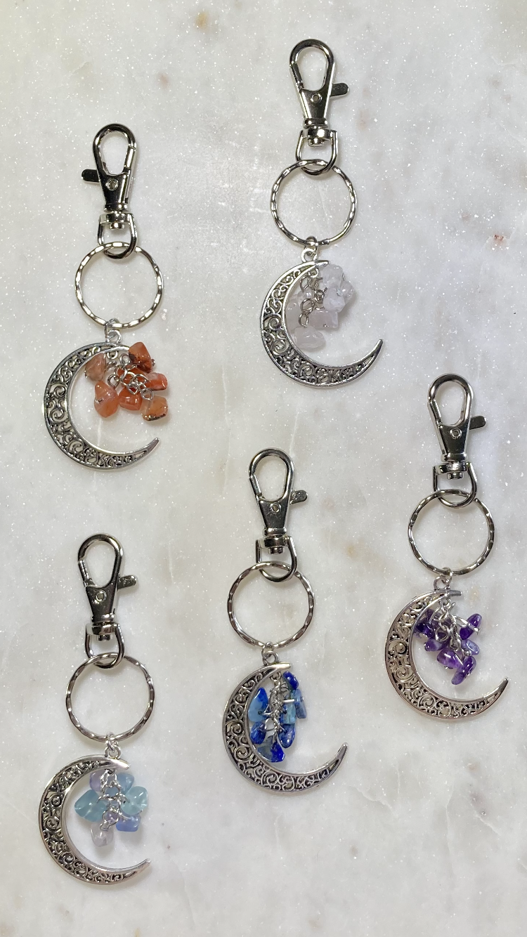 Cresent Moon w/ Crystal Chip Keychain