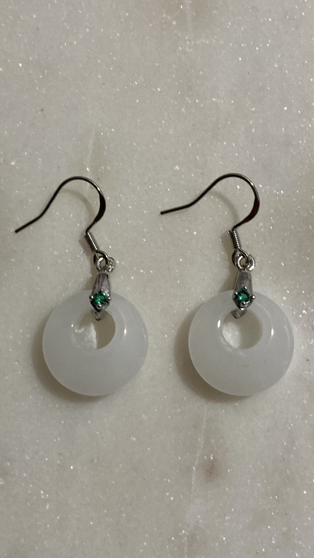 White Jade Circle Earrings