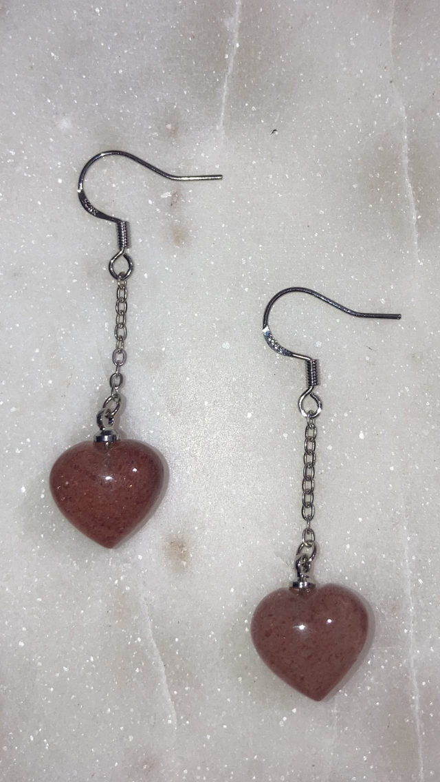 Strawberry Quartz Heart Dangle Earrings