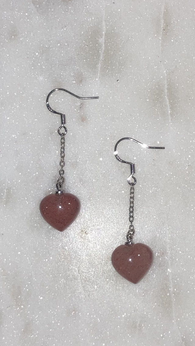 Strawberry Quartz Heart Dangle Earrings